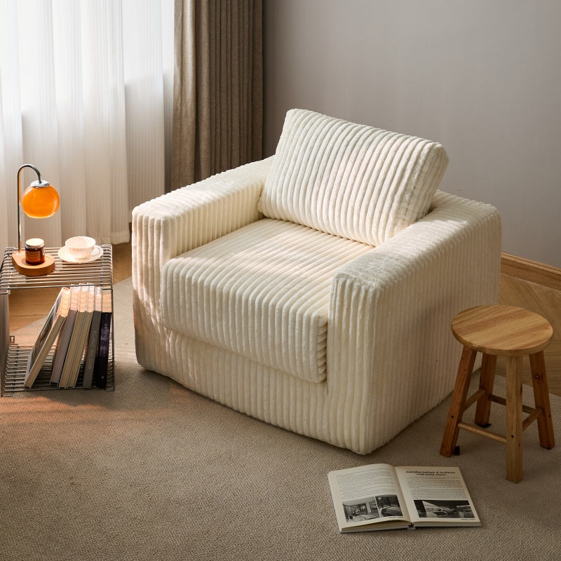 Single Sofa Foam Couch Sofa for Small Spaces Comfy Sofas with Removable Cover Furry Couch with Pillows for Living Room, Bedroom, Apartment, Office (White, Standard)