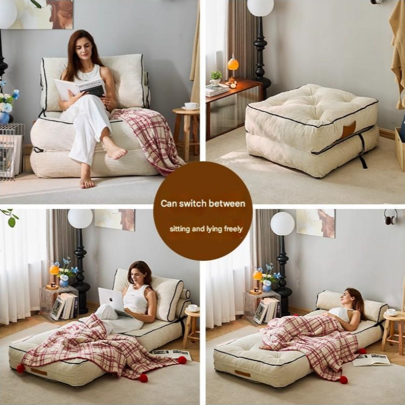 Folding Sofa Bed, Convertible Sleeper Chair with Pillow Foldable Mattress with Back Support, Portable Fold Out Chair Bed Comfy Floor Sofa Lounge for Living Room Bedroom, Beige, Single