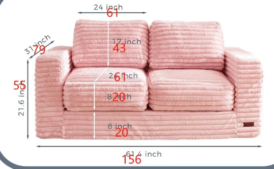 Giant Bean Bag Chair for Adults, Upholstered Loveseat Floor Sofa with Pillows and Armrests, Large Bean Bag Sofa Plush Chair Couch for Bedroom Living Room, (Various colors)