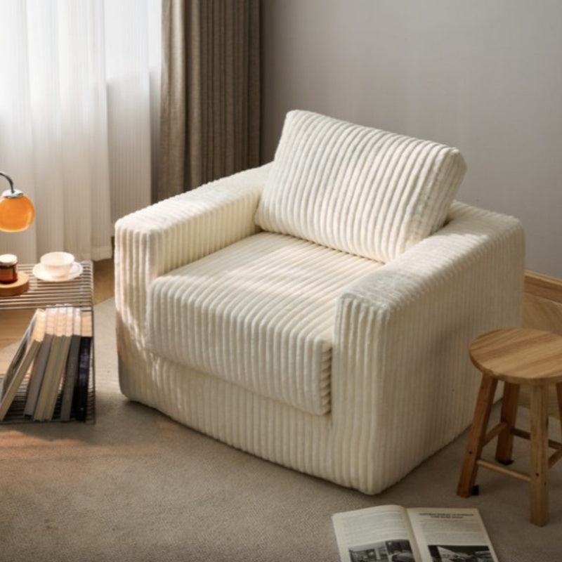 Single Sofa Foam Couch Sofa for Small Spaces Comfy Sofas with Removable Cover Furry Couch with Pillows for Living Room, Bedroom, Apartment, Office (White, Standard)