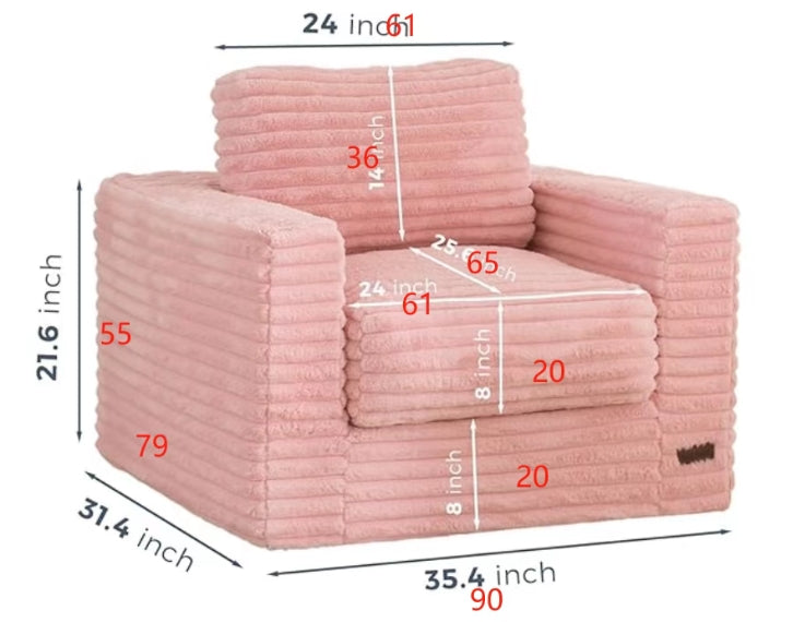 Single Sofa Foam Couch Sofa for Small Spaces Comfy Sofas with Removable Cover Furry Couch with Pillows for Living Room, Bedroom, Apartment, Office (White, Standard)
