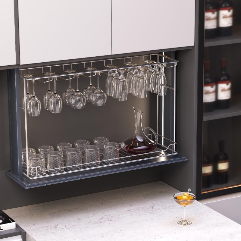 Smart Cabinet Wine Glass Stemware Rack-Electric Wine Glass Holder,Touch Switch Pull Down Shelf for Upper Cabinets