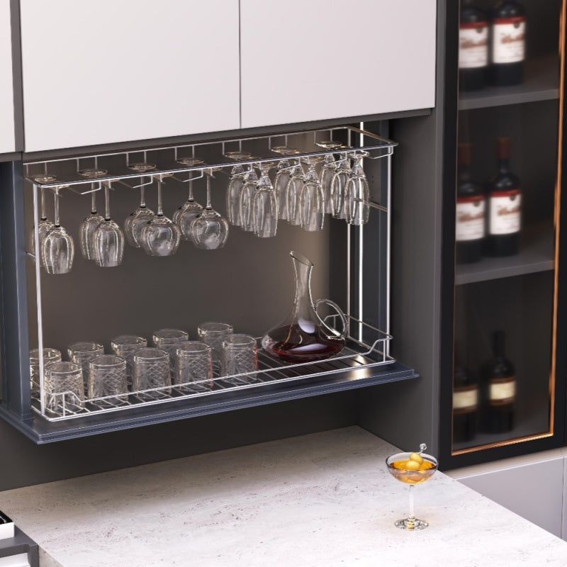 Smart Cabinet Wine Glass Stemware Rack-Electric Wine Glass Holder,Touch Switch Pull Down Shelf for Upper Cabinets