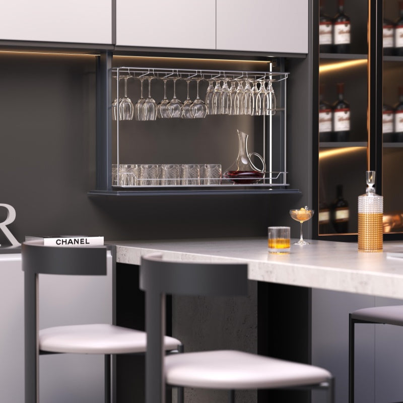 Smart Cabinet Wine Glass Stemware Rack-Electric Wine Glass Holder,Touch Switch Pull Down Shelf for Upper Cabinets