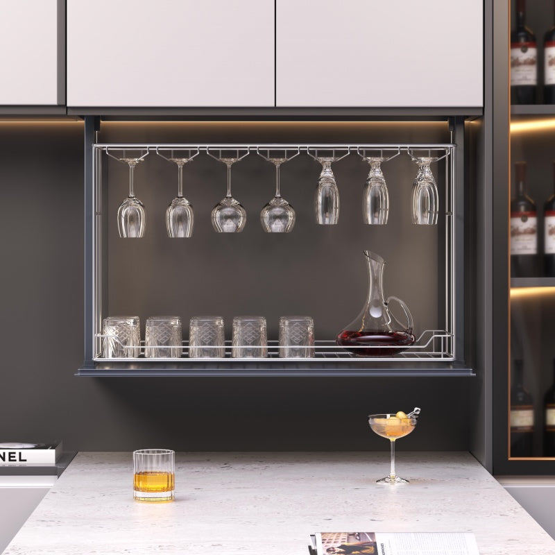 Smart Cabinet Wine Glass Stemware Rack-Electric Wine Glass Holder,Touch Switch Pull Down Shelf for Upper Cabinets