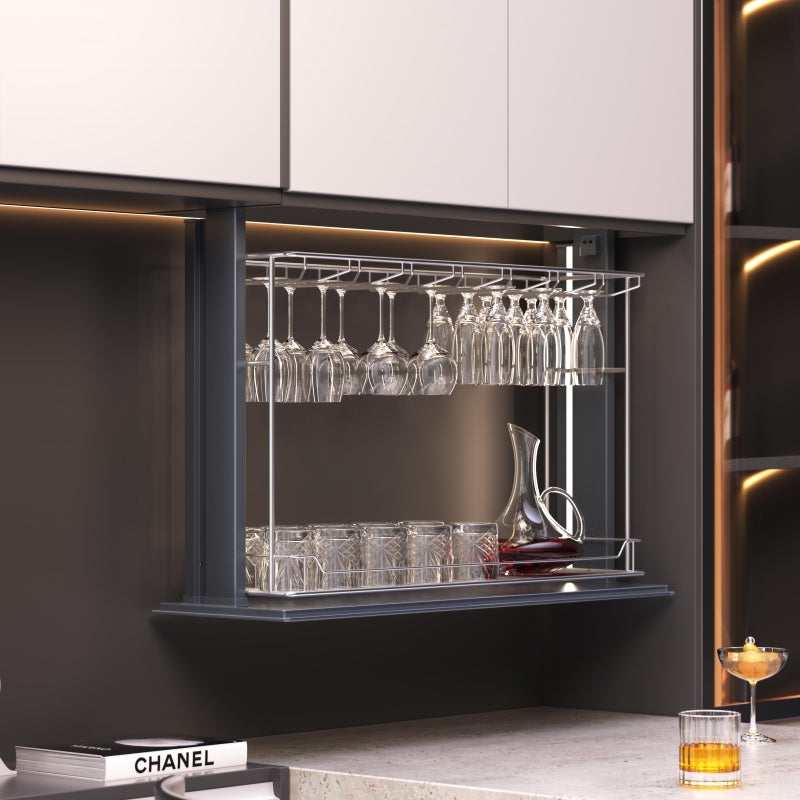 Smart Cabinet Wine Glass Stemware Rack-Electric Wine Glass Holder,Touch Switch Pull Down Shelf for Upper Cabinets
