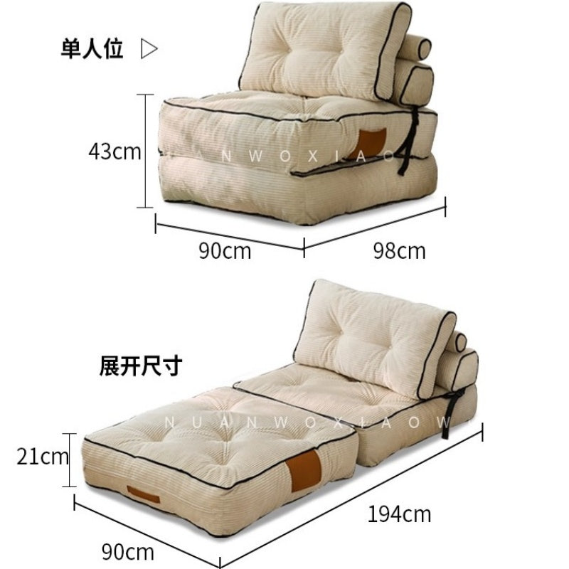 Folding Sofa Bed, Convertible Sleeper Chair with Pillow Foldable Mattress with Back Support, Portable Fold Out Chair Bed Comfy Floor Sofa Lounge for Living Room Bedroom, Beige, Single