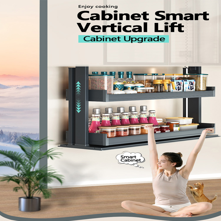 Modern smart home seasoning storage touch lift pull-down kitchen cabinet large capacity pull-out basket