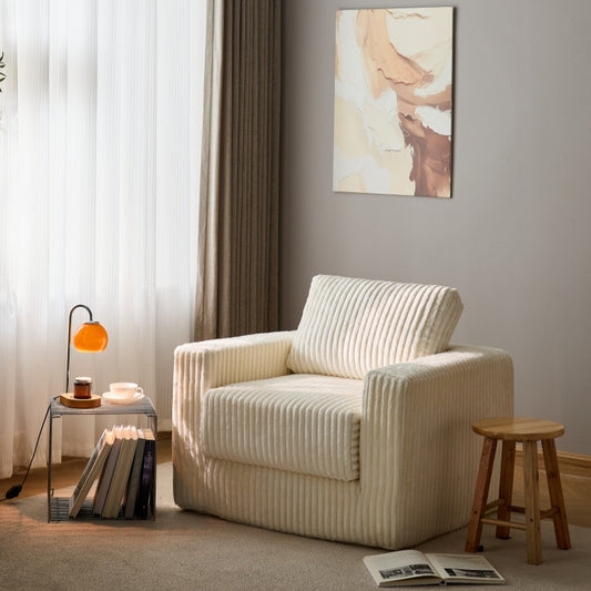 Single Sofa Foam Couch Sofa for Small Spaces Comfy Sofas with Removable Cover Furry Couch with Pillows for Living Room, Bedroom, Apartment, Office (White, Standard)