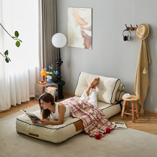 Folding Sofa Bed, Convertible Sleeper Chair with Pillow Foldable Mattress with Back Support, Portable Fold Out Chair Bed Comfy Floor Sofa Lounge for Living Room Bedroom, Beige, Single