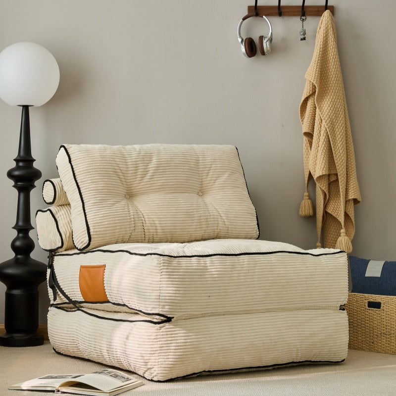 Folding Sofa Bed, Convertible Sleeper Chair with Pillow Foldable Mattress with Back Support, Portable Fold Out Chair Bed Comfy Floor Sofa Lounge for Living Room Bedroom, Beige, Single