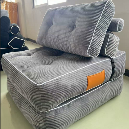 Folding Sofa Bed, Convertible Sleeper Chair with Pillow Foldable Mattress with Back Support, Portable Fold Out Chair Bed Comfy Floor Sofa Lounge for Living Room Bedroom, Beige, Single