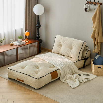 Folding Sofa Bed, Convertible Sleeper Chair with Pillow Foldable Mattress with Back Support, Portable Fold Out Chair Bed Comfy Floor Sofa Lounge for Living Room Bedroom, Beige, Single