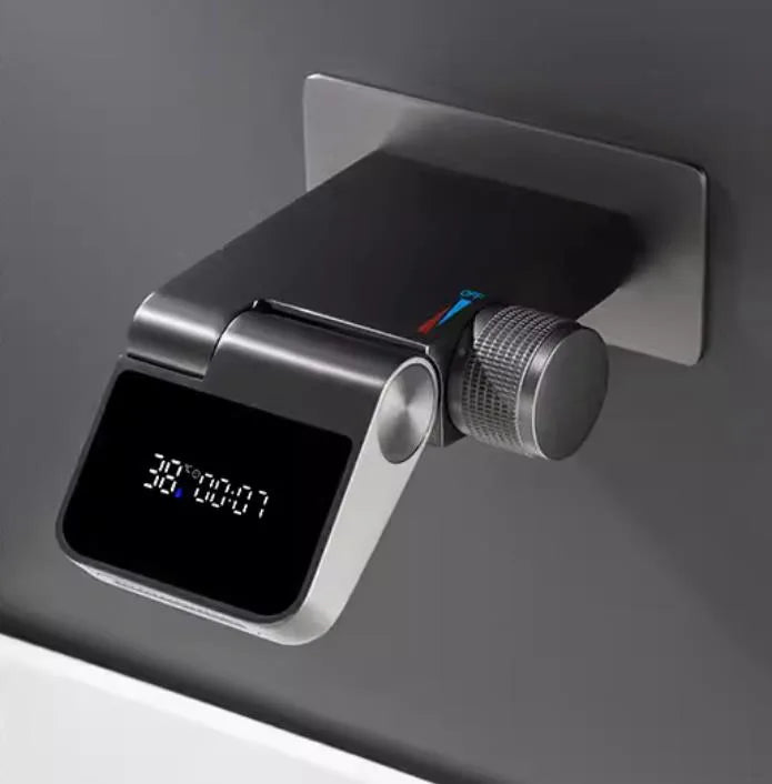 Brushed gold Wall-mounted water fall digital display faucet concealed embedded wall cold and hot wash basin embedded faucet