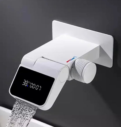 Brushed gold Wall-mounted water fall digital display faucet concealed embedded wall cold and hot wash basin embedded faucet