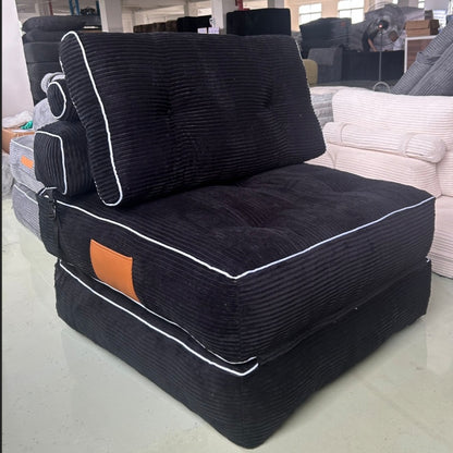 Folding Sofa Bed, Convertible Sleeper Chair with Pillow Foldable Mattress with Back Support, Portable Fold Out Chair Bed Comfy Floor Sofa Lounge for Living Room Bedroom, Beige, Single