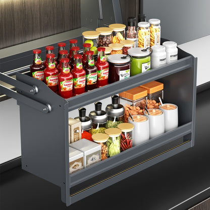 Electric kitchen cabinet lifting basket-smart electric upper and lower spice rack double shelf storage rack