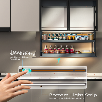Modern smart home seasoning storage touch lift pull-down kitchen cabinet large capacity pull-out basket