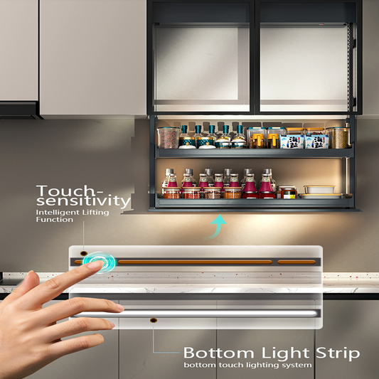 Modern smart home seasoning storage touch lift pull-down kitchen cabinet large capacity pull-out basket